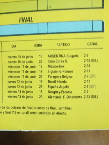 Suplemento Tv Guía Fixture Mundial México 86 Sin Escribir. (Usado)