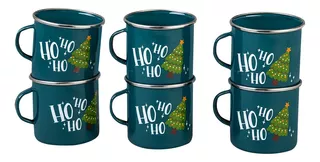 Juego De 6 Tazas Grandes Cinsa De Peltre Con Frase Navidad Color Verde Taza Navideña