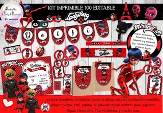 Kit Imprimible Prodigiosa Ladybug Decoración N49