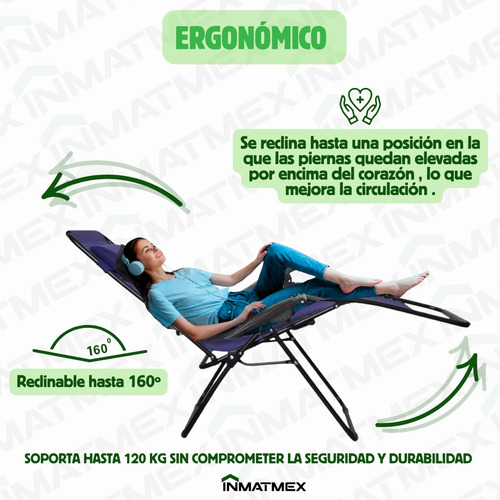 Camastro Playa Jardin Sillas Gravedad Cero Set 2 Pz Color Azul