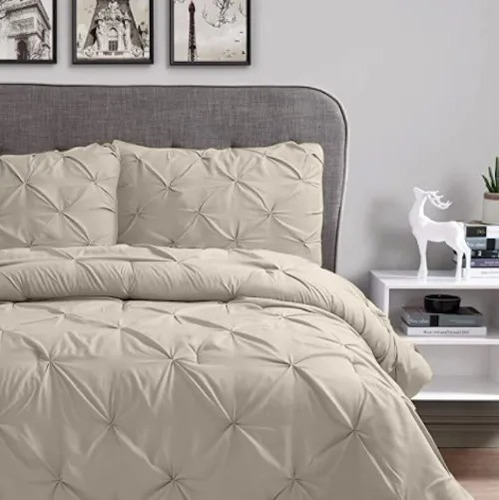 Imagen 3 de 7 de Edredón King Size Juego Crema Funda Diseño Elegante Pintuck