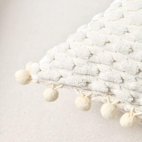 2Pzas Funda de Cojines Decorativa Bohemia Cuadradas de Pana para Sofás y Dormitorios Color Blanco 45x45cm