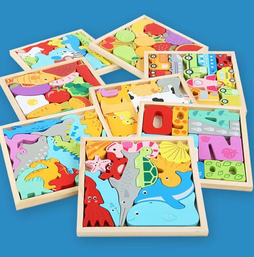 Juego De Puzzle Didactico, Bloques De Madera 3d