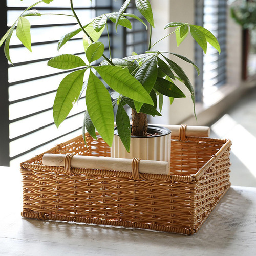 Cesta Tejida A Mano Contenedor De Almacenamiento 29x29x11 Cm