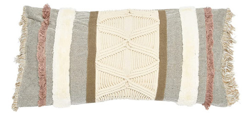 Bloomingville Cotton Tufted Lumbar Applique, Macramé And Fri