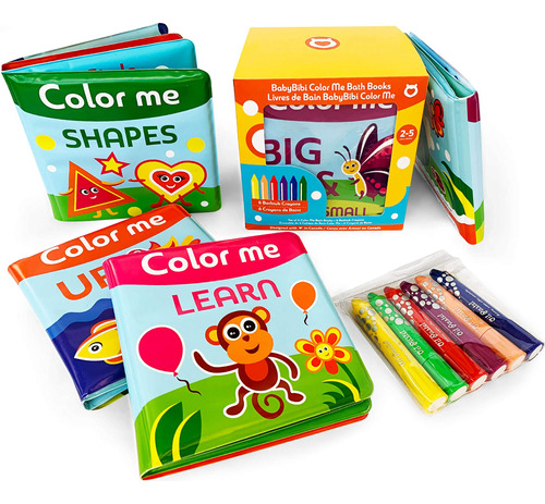 Babybibi Color Me Bath Books Plus Crayons  Juego De 4 Libros