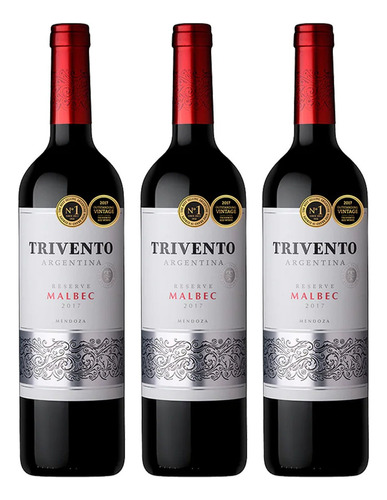 Pack De 3 Vino Tinto Trivento Reserva Malbec 750ml