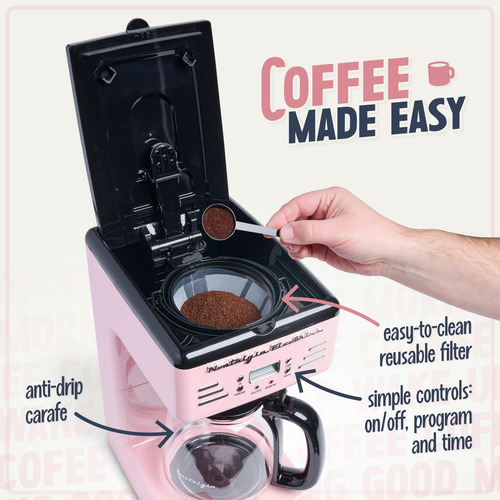 Cafetera Programable Retro 12 Tazas Rosa Con Pantalla Led