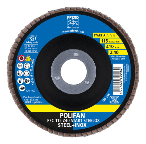 Kit 10 Discos Flap Polifan Pferd Start 115mm Gr 40 Aço/inox