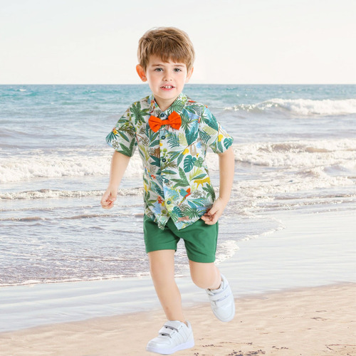 Conjutno De Camisa Y Short Con Pajarita Para Niño Moda Playa