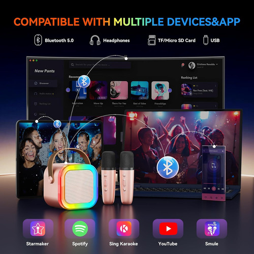 Mini Altavoz Portátil Bluetooth Karaoke Con 2 Micrófonos