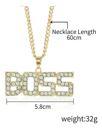 F Colar Boss Dourado Estilo Hip Hop Bling Bling Micro