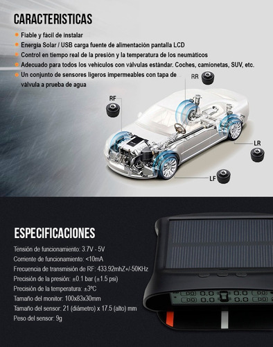 Imagen 3 de 9 de Tpms Monitoreo Sensor Presion Llantas Con Monitor Universal