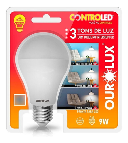 Lâmpada Inteligente 3 Tons 9w E27 Bivolt 2700k Ourolux Cor da luz Branco Quente 2.700K 110V/220V