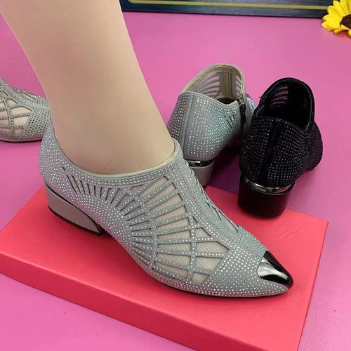 Zapatos Transpirables Con Tacón Grueso Y Punta Puntiaguda Pa