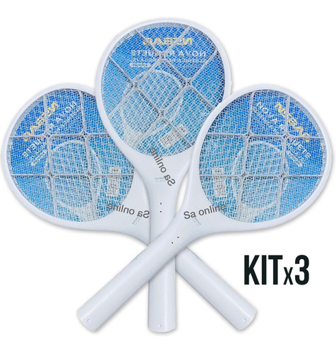 Kit X 3 Raquete Mata Mosquito Elétrica Nsbao Yg-d008 Cor Branco