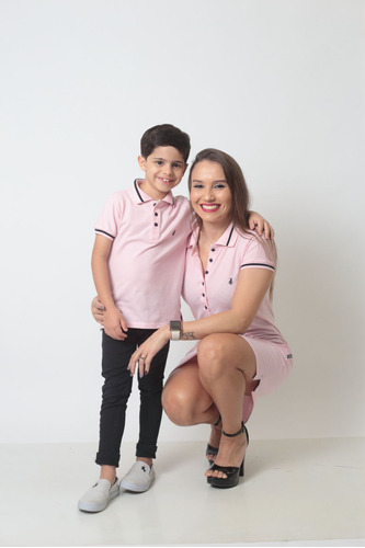 Kit Vestidos Polo Tal Mãe Tal Filho Rosa Amor