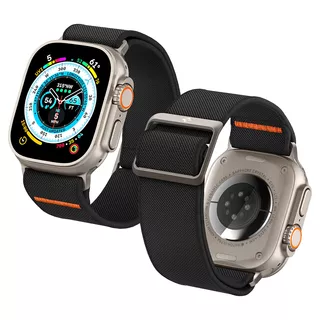 Alça de nylon ajustável Spigen Band Fit Pulse projetada para Apple Watch Ultra 9 8 7 6 5 4 3 2 1 SE 49 mm 45 mm 44 mm 42 mm - preta