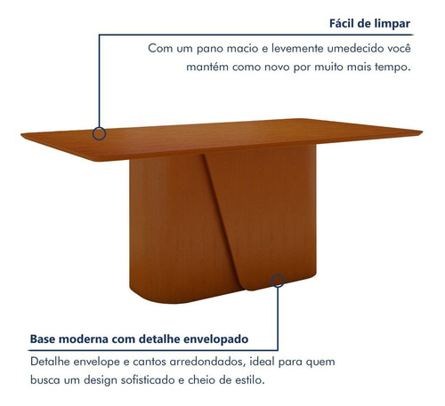 Mesa De Jantar Retangular 78x170x90cmtampo Mdf Wt