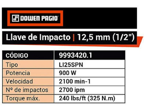 Imagen 3 de 8 de Llave Pistola De Impacto Electrica Enc 1/2 900w Dowen Pagio