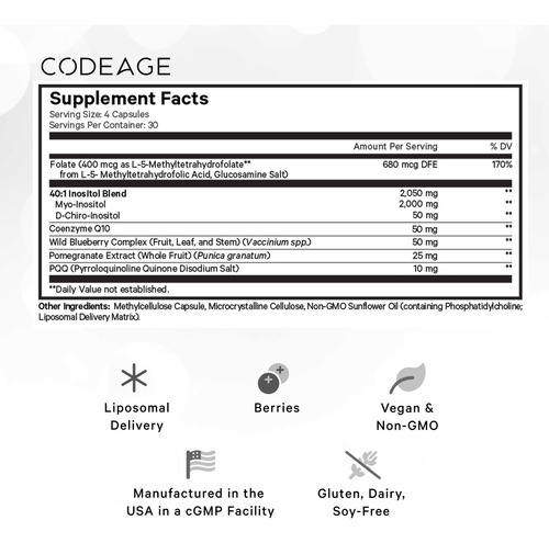 Codeage Pqq Ovarian Harmony Pqq Inositol Coq10 120 Cápsulas