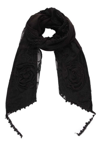 Echarpe Cachecol Xale Pashmina Floral Feminino Festa Moda Cor Preto