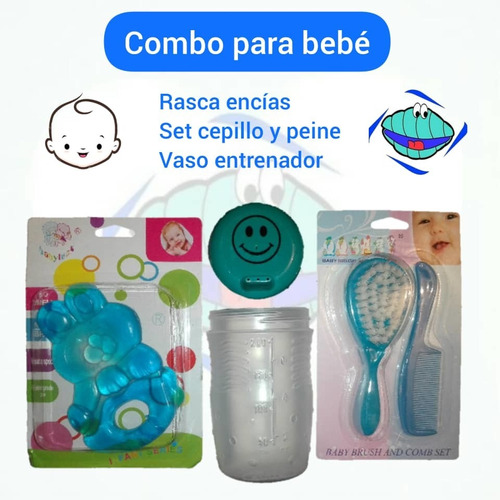 Vaso Antiderrame 200ml + Rasca Encias + Cepillo Y Peine Bebé