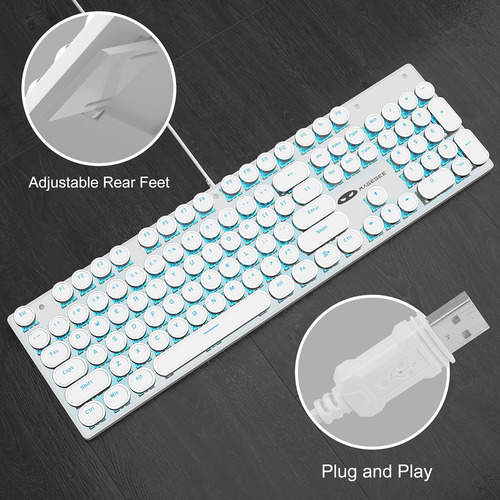 Teclado Mecanico Blanco 104 Teclas Retropunk Backlit Azul