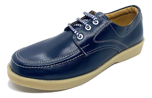 Zapato Colegial En Cuero Azul 940 Unisex Amarrar Cocido