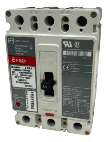 Interruptor Termomagnético Hmcp030h1c Cutler Hammer 3x30amp
