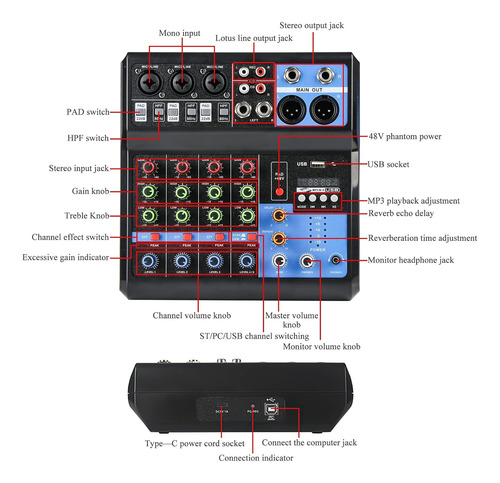 Mesa De Sonido Dj Mixers Con Mezclador De Audio De 5 Canales
