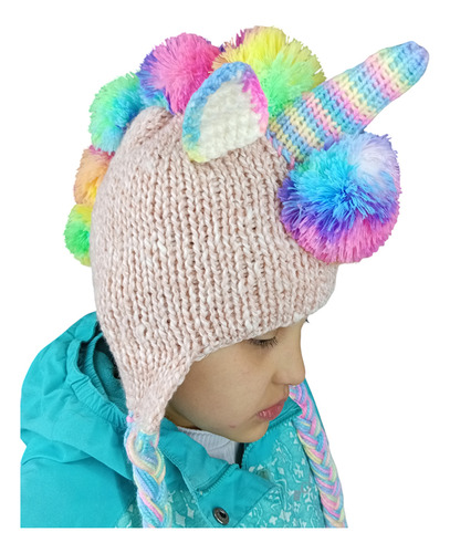 Gorro Con Orejeras Y Trenzas Tipo Unicornio Para Niña