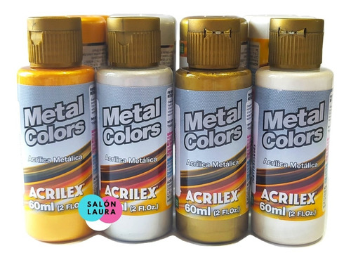 Imagen 1 de 5 de Pintura Acrílica Acrilex Metalizada 60ml Pack De 4 Unidades