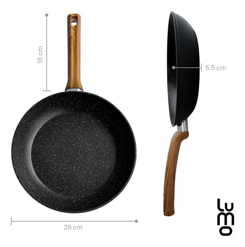 Sarten Antiadherente Lumo 28 Cm Marmol Negro Granito