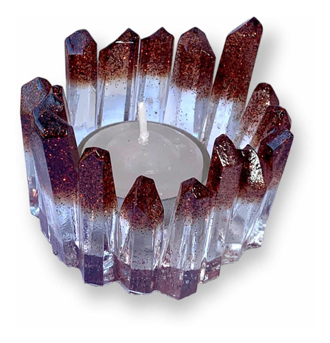 Porta Velas De Resina Modelo Cristales Mod Glitter Bordo