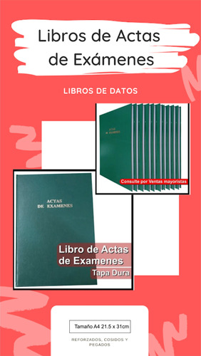 Libro De Actas De Exámenes 21,5 X 31 Cm A4 -promo Tapa Dura