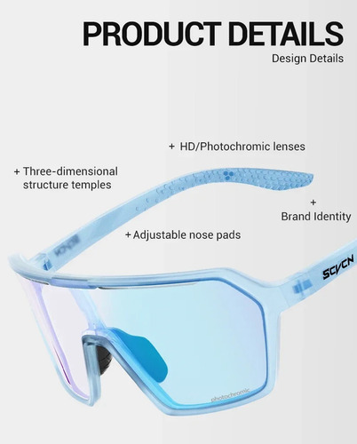 Lentes Deportivos Fotocromaticos Scvcn S 335 Bl-08 Transparente Cedleste Espejado Celeste