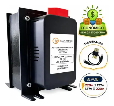 Transformador 5000va 110-220 Ou 220-110 Conversor Bivolt 12000 Btus C/ N F Geladeira Ar Condicionado Impressoras Brother Microondas Máquina Costura Lavar Roupas