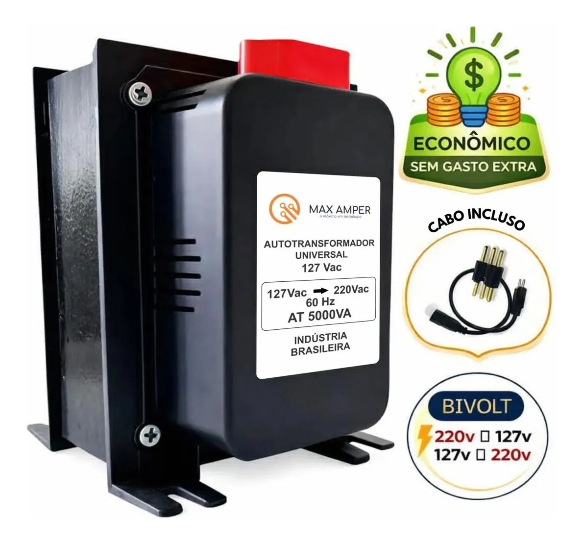 Transformador 5000va 110-220 Ou 220-110 Conversor Bivolt 12000 Btus C/ N F Geladeira Ar Condicionado Impressoras Brother Microondas Máquina Costura Lavar Roupas