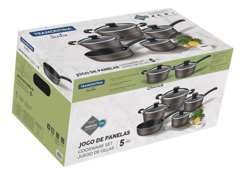 Set Ollas Bateria Cocina 5 Piezas Tramontina Sicilia Gris