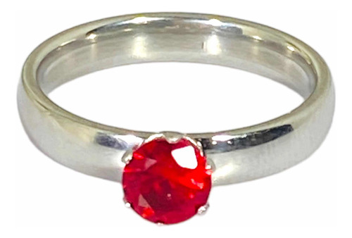 Anillo Solitario Acero Topacio Rojo