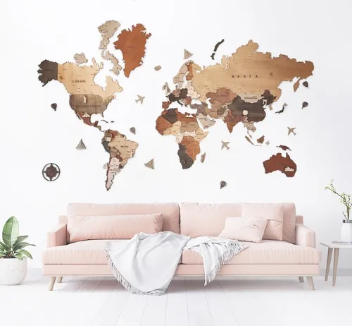 comprar Mapa Del Mundo Mapamundi 3d En Madera 200 X 120 Cm +banderas