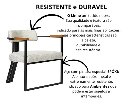 Kit 02 Poltronas Oregon Braço Madeira Linho Marfim Estrutura Marfin Base Preto Fosco