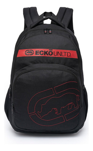 Mochila Masculina Ecko Bolsa Escolar Notebook Reforçada Cor Preto com Vermelho Desenho do tecido Liso