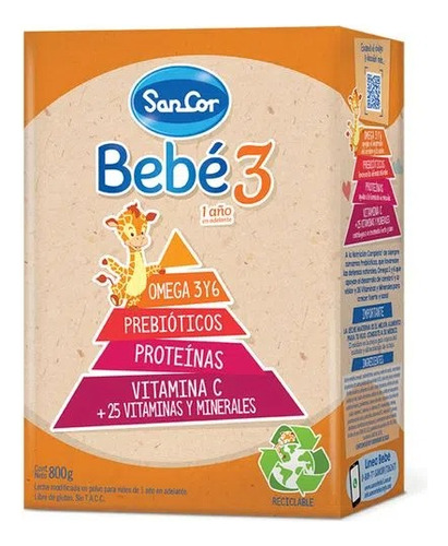 Leche Sancor Bebe 3 (1 A 3 A) Nutricion Completa Pvo 800 Grs