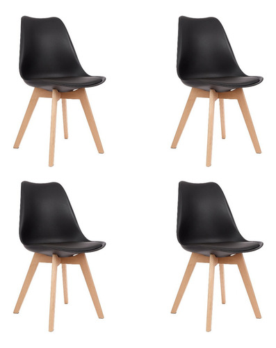 Sillas Tulip Eames Con Almohadon Set X4 Gardenlife  Color Negro