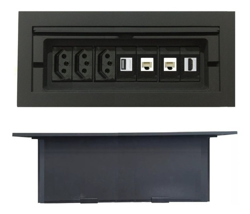 Imagem 1 de 10 de Caixa De Tomada Embutir Mesa Ou Bancada 7 Blocos Completa