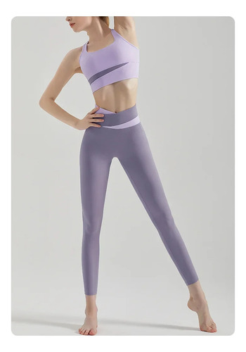 Traje De Yoga Color Block Con Cintura Cruzada Para Mujer