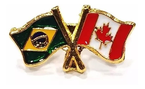 Kit 10 Bótom Pim Bandeira Brasil X Canadá Folheado A Ouro