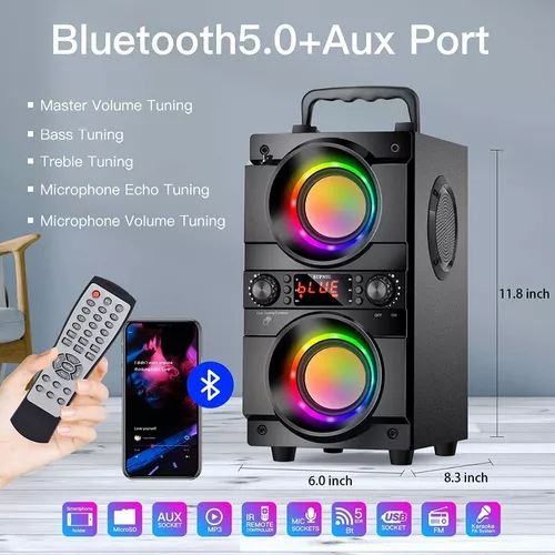 Altavoz portátil inalámbrico Bluetooth con sonido estéreo, graves  profundos, ligero para exteriores, interiores, viajes, playa, camping